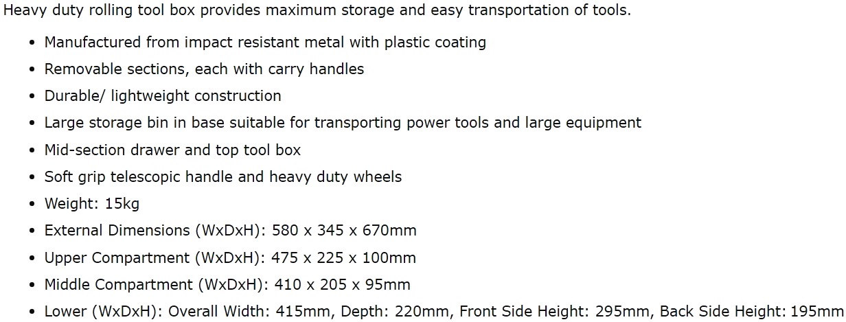 תחנת עבודה ניידת לטכנאים - DURATOOL D00403 TEXT
